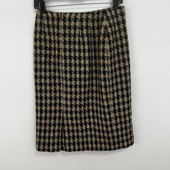 Talbots Houndstooth Tweed Blazer Skirt Set Sz 4 Wool Blend Pockets Zipper Front - Picture 10 of 12